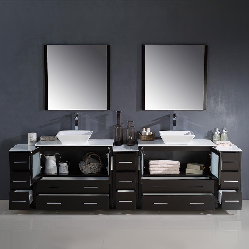 Fresca Torino 108" Espresso Modern Double Sink Bathroom Vanity w/ 3 Side Cabinets & Vessel Sinks