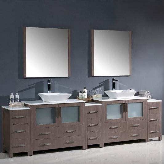 Fresca-Torino-108"-Gray-Oak-Modern-Double-Sink-Bathroom-Vanity-w/-3-Side-Cabinets-&-Vessel-Sinks-(FVN62-108GO-VSL)