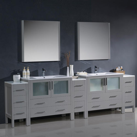 Fresca-Torino-108"-Gray-Modern-Double-Sink-Bathroom-Vanity-w/-3-Side-Cabinets-&-Integrated-Sinks-(FVN62-108GR-UNS)