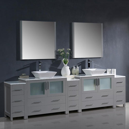 Fresca-Torino-108"-Gray-Modern-Double-Sink-Bathroom-Vanity-w/-3-Side-Cabinets-&-Vessel-Sinks-(FVN62-108GR-VSL)
