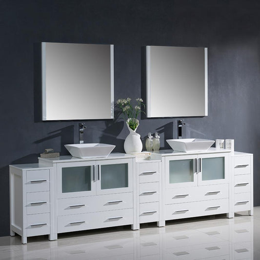 Fresca-Torino-108"-White-Modern-Double-Sink-Bathroom-Vanity-w/-3-Side-Cabinets-&-Vessel-Sinks-(FVN62-108WH-VSL)