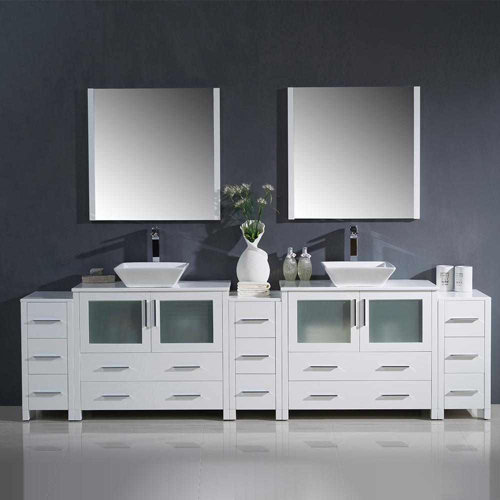 Fresca Torino 108" White Modern Double Sink Bathroom Vanity w/ 3 Side Cabinets & Vessel Sinks