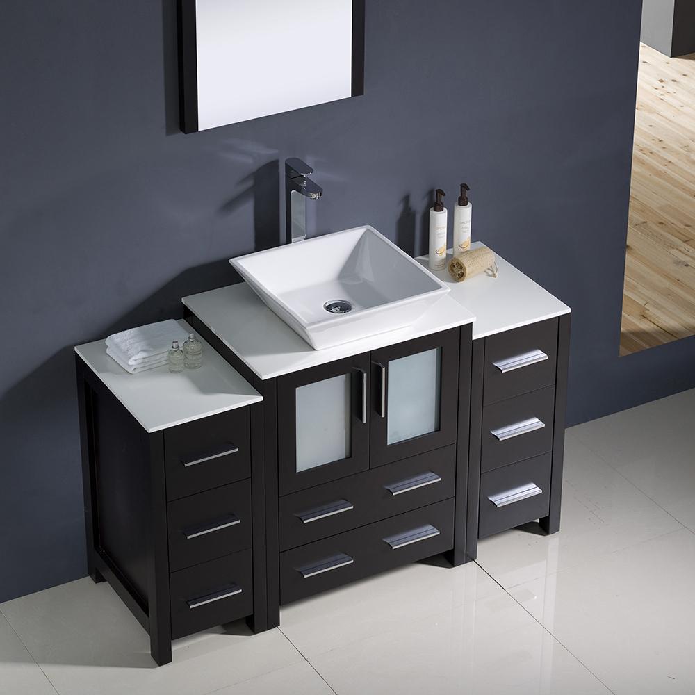 Fresca Torino 48" Espresso Modern Bathroom Vanity w/ 2 Side Cabinets & Vessel Sink
