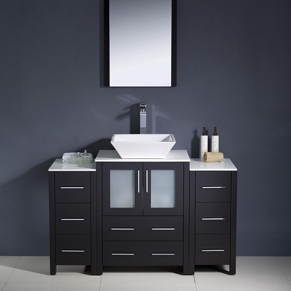 Fresca Torino 48" Espresso Modern Bathroom Vanity w/ 2 Side Cabinets & Vessel Sink