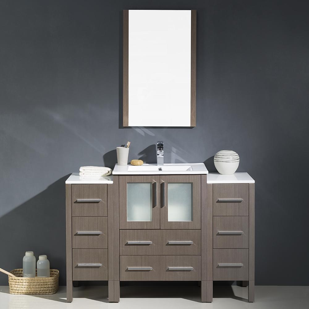 Fresca Torino 48" Gray Oak Modern Bathroom Vanity w/ 2 Side Cabinets & Integrated Sink