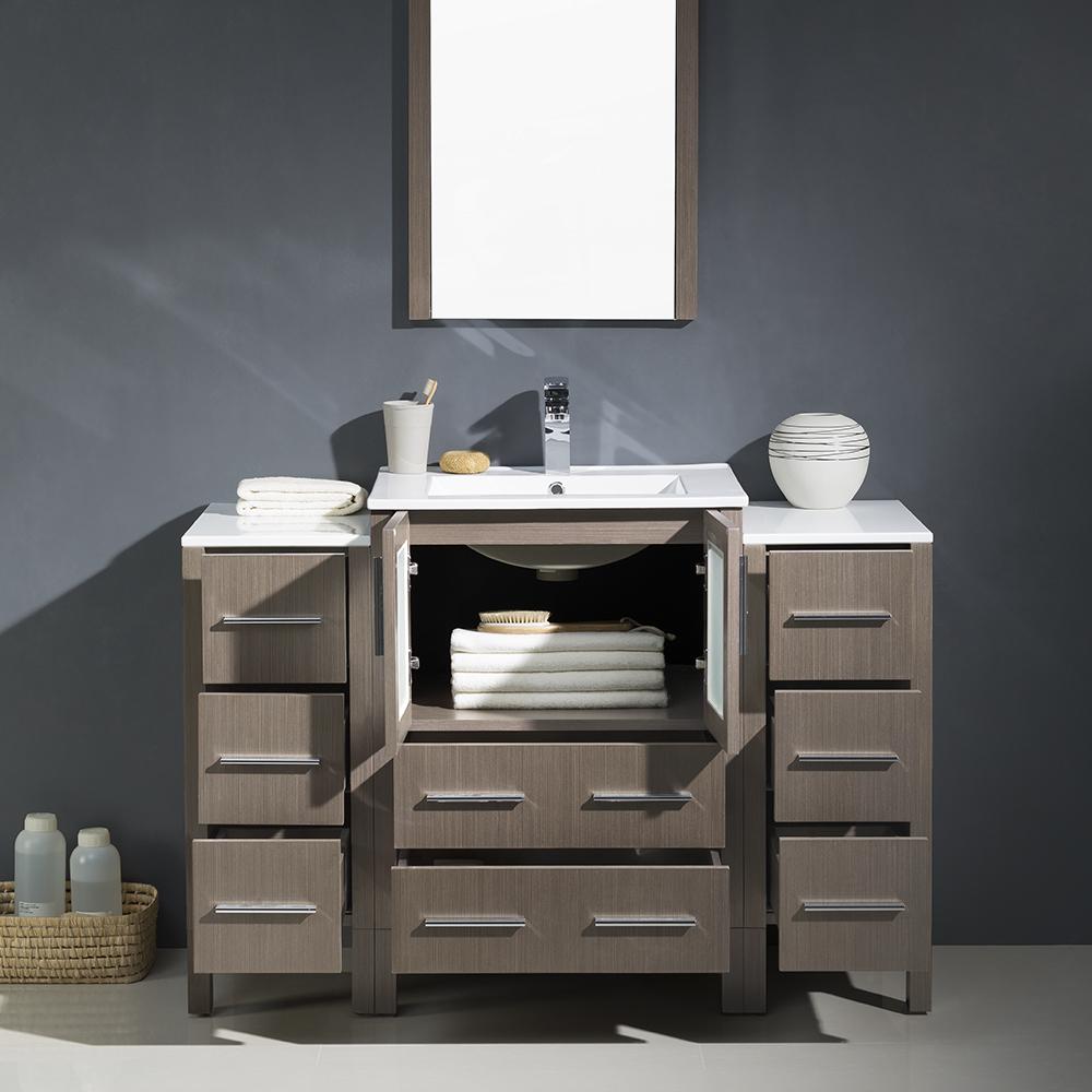 Fresca Torino 48" Gray Oak Modern Bathroom Vanity w/ 2 Side Cabinets & Integrated Sink
