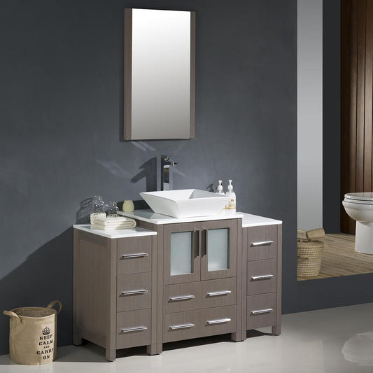Fresca-Torino-48"-Gray-Oak-Modern-Bathroom-Vanity-w/-2-Side-Cabinets-&-Vessel-Sink-(FVN62-122412GO-VSL)