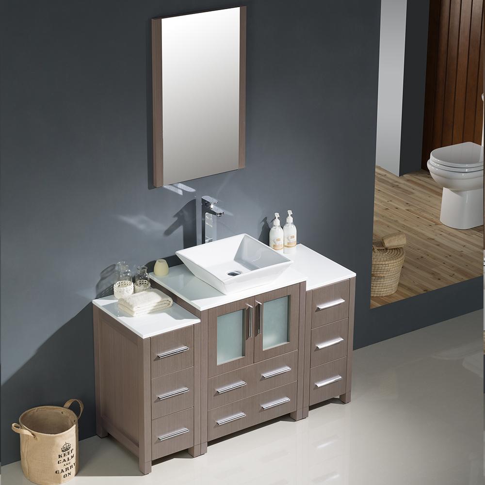 Fresca Torino 48" Gray Oak Modern Bathroom Vanity w/ 2 Side Cabinets & Vessel Sink