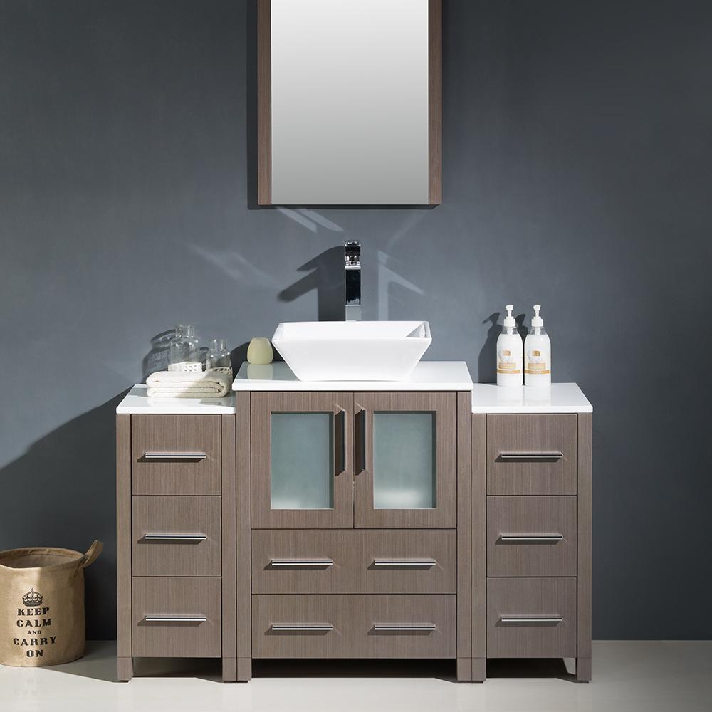 Fresca Torino 48" Gray Oak Modern Bathroom Vanity w/ 2 Side Cabinets & Vessel Sink