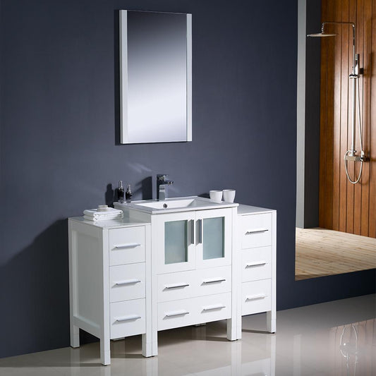 Fresca-Torino-48"-White-Modern-Bathroom-Vanity-w/-2-Side-Cabinets-&-Integrated-Sink-(FVN62-122412WH-UNS)
