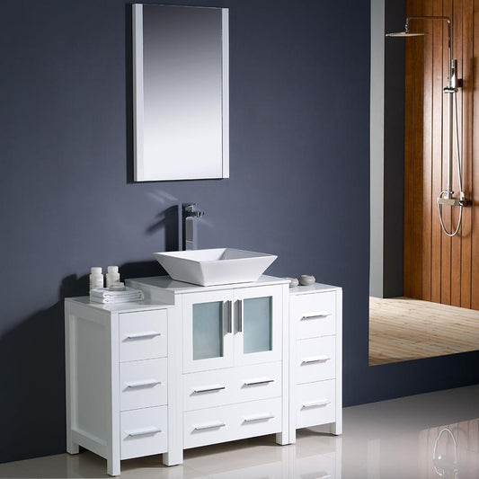 Fresca-Torino-48"-White-Modern-Bathroom-Vanity-w/-2-Side-Cabinets-&-Vessel-Sink-(FVN62-122412WH-VSL)