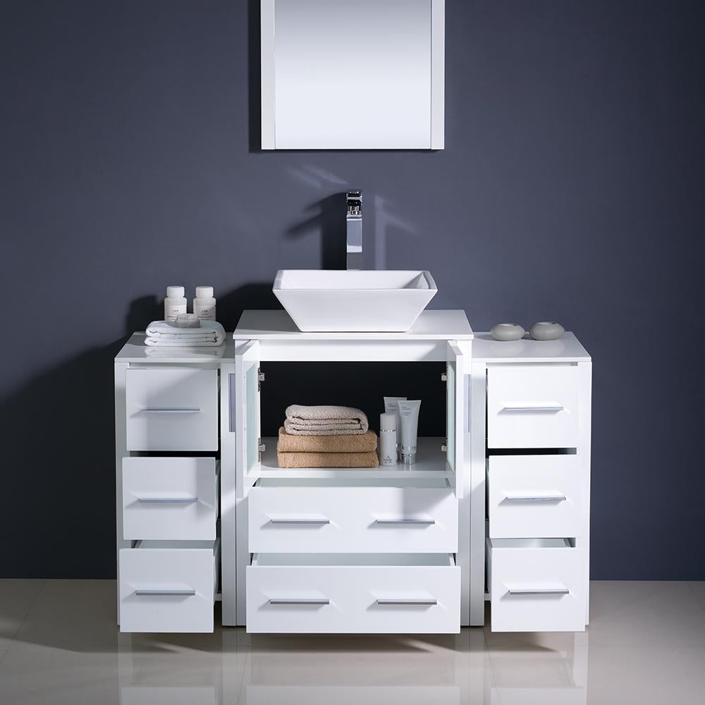 Fresca Torino 48" White Modern Bathroom Vanity w/ 2 Side Cabinets & Vessel Sink