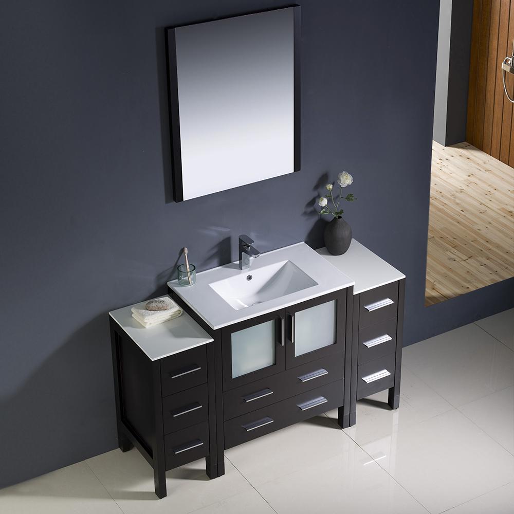 Fresca Torino 54" Espresso Modern Bathroom Vanity w/ 2 Side Cabinets & Integrated Sink