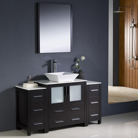 Fresca-Torino-54"-Espresso-Modern-Bathroom-Vanity-w/-2-Side-Cabinets-&-Vessel-Sink-(FVN62-123012ES-VSL)