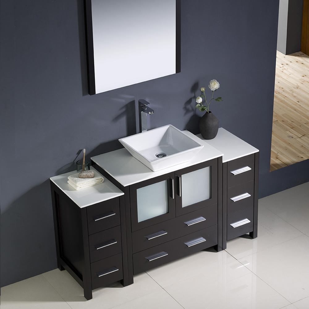 Fresca Torino 54" Espresso Modern Bathroom Vanity w/ 2 Side Cabinets & Vessel Sink