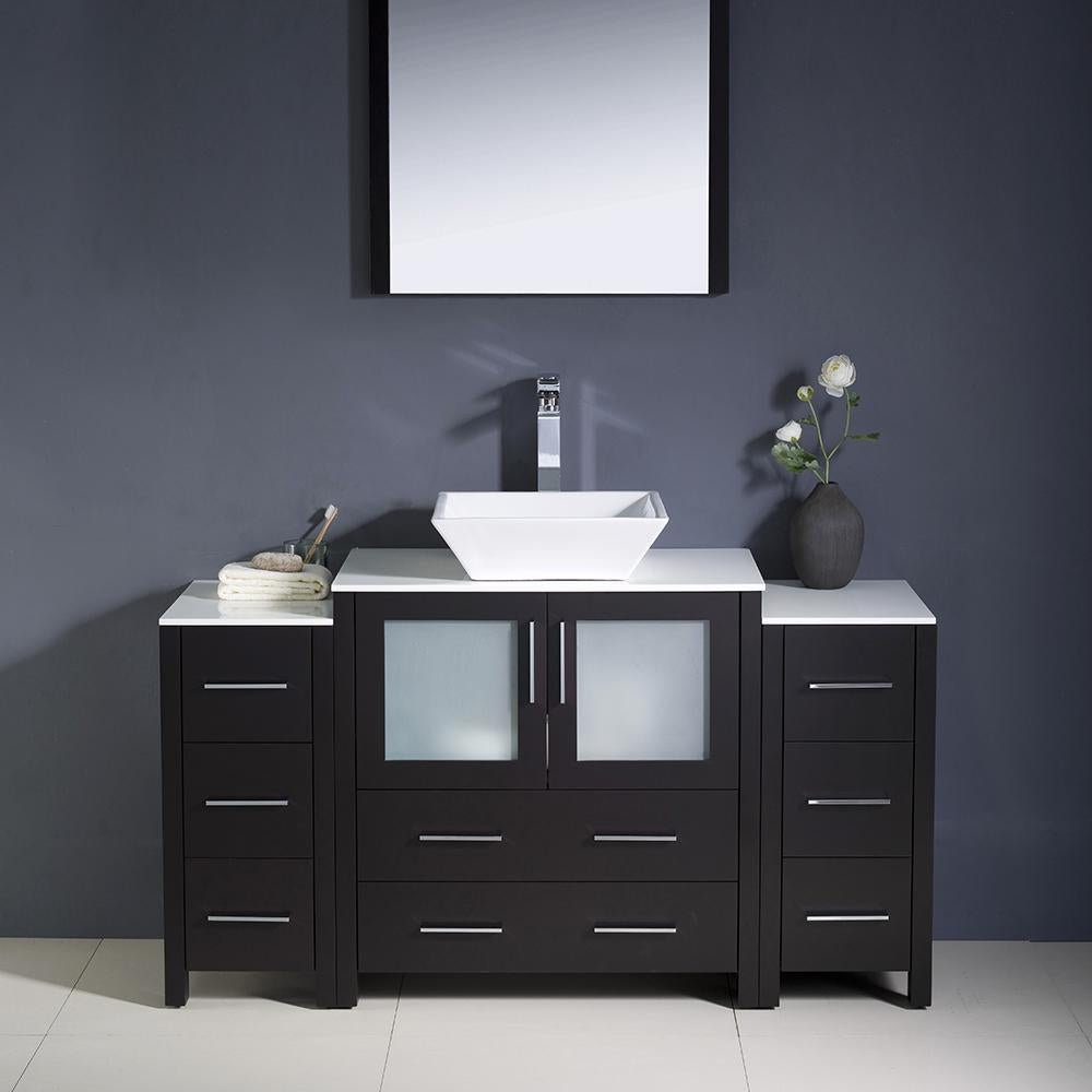Fresca Torino 54" Espresso Modern Bathroom Vanity w/ 2 Side Cabinets & Vessel Sink