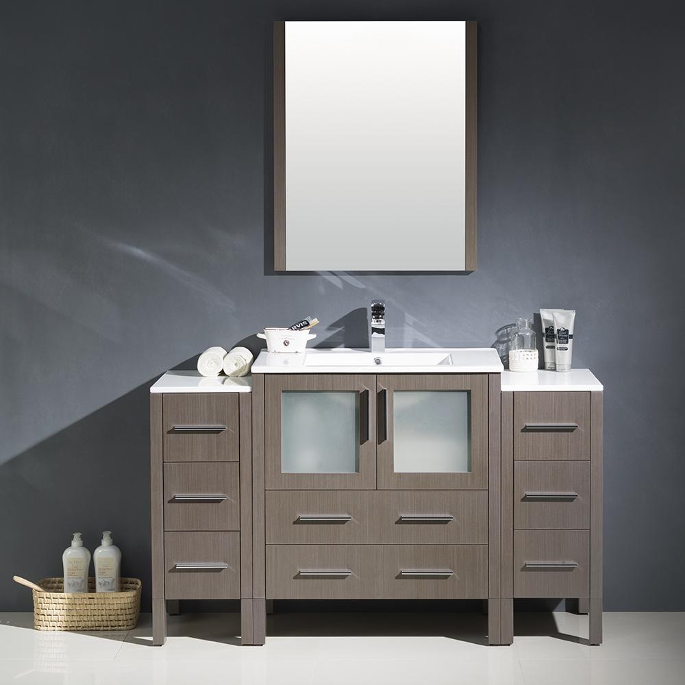 Fresca Torino 54" Gray Oak Modern Bathroom Vanity w/ 2 Side Cabinets & Integrated Sink