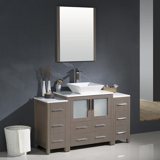 Fresca-Torino-54"-Gray-Oak-Modern-Bathroom-Vanity-w/-2-Side-Cabinets-&-Vessel-Sink-(FVN62-123012GO-VSL)