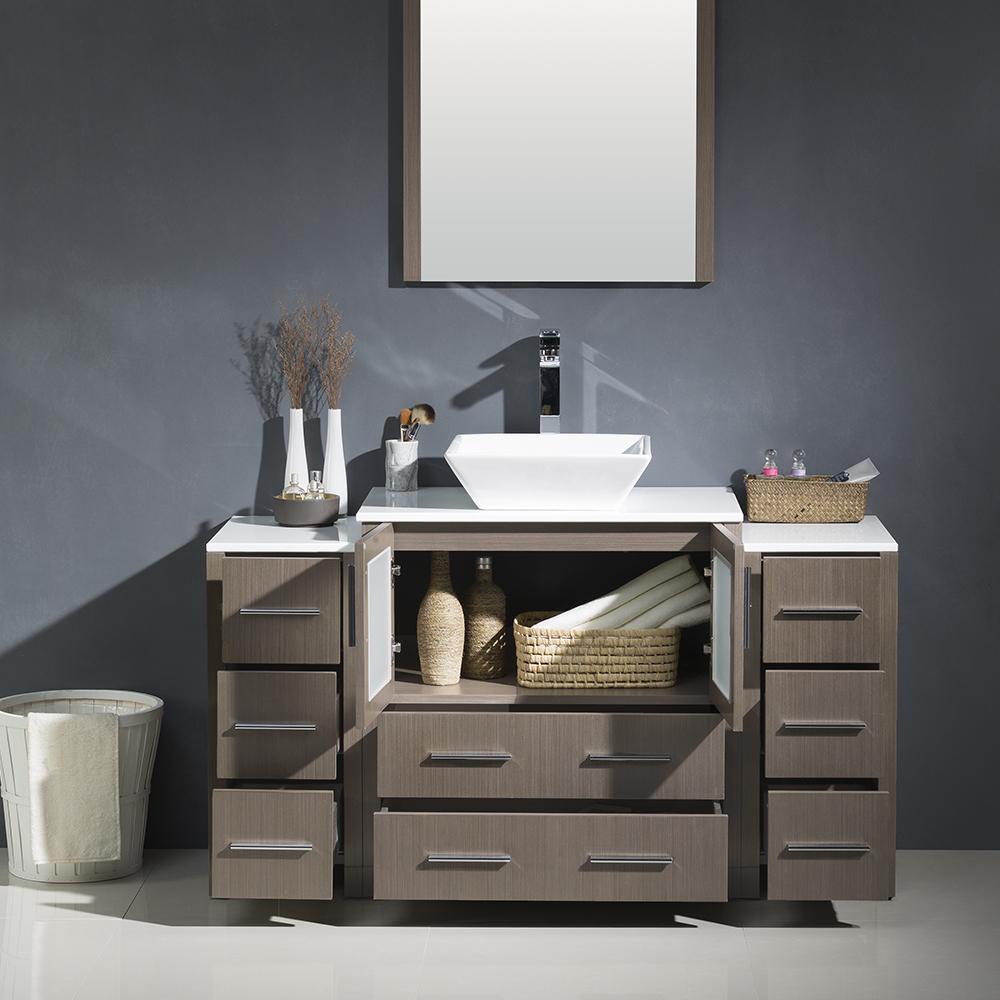 Fresca Torino 54" Gray Oak Modern Bathroom Vanity w/ 2 Side Cabinets & Vessel Sink