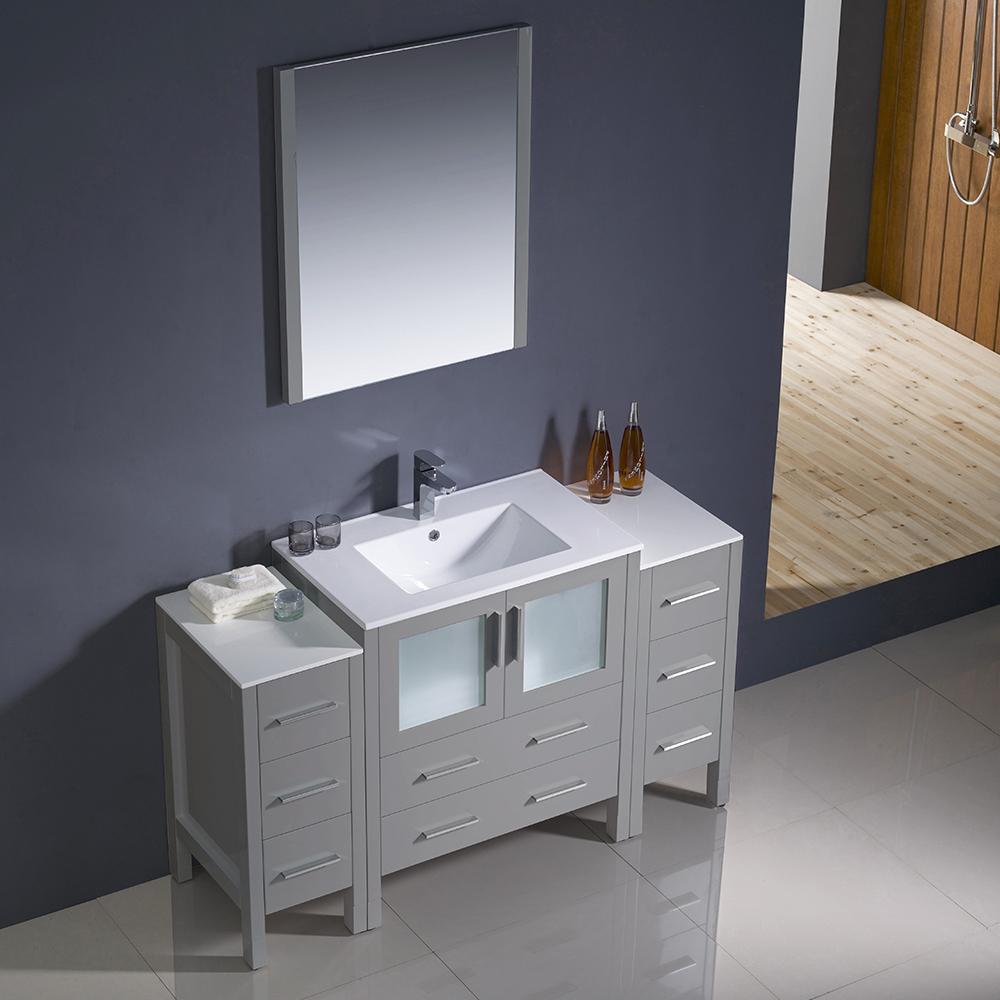 Fresca Torino 54" Gray Modern Bathroom Vanity w/ 2 Side Cabinets & Integrated Sink