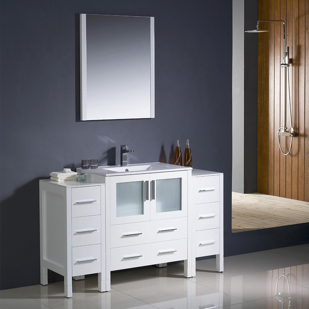 Fresca-Torino-54"-White-Modern-Bathroom-Vanity-w/-2-Side-Cabinets-&-Integrated-Sink-(FVN62-123012WH-UNS)