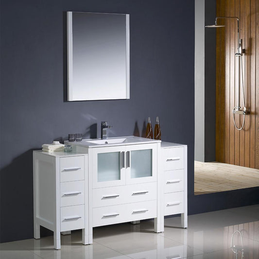 Fresca-Torino-54"-White-Modern-Bathroom-Vanity-w/-2-Side-Cabinets-&-Integrated-Sink-(FVN62-123012WH-UNS)