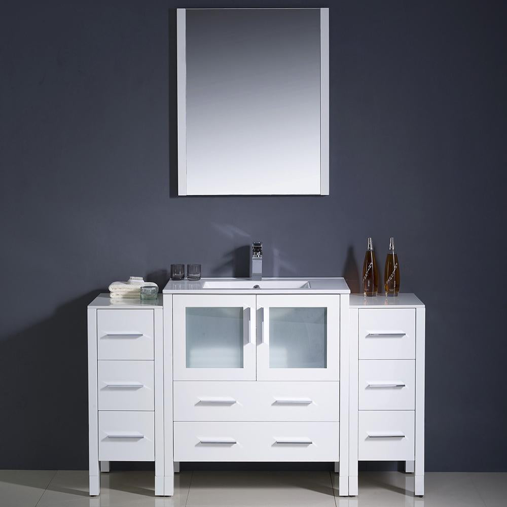 Fresca Torino 54" White Modern Bathroom Vanity w/ 2 Side Cabinets & Integrated Sink