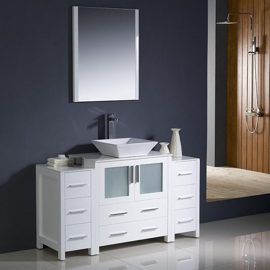 Fresca-Torino-54"-White-Modern-Bathroom-Vanity-w/-2-Side-Cabinets-&-Vessel-Sink-(FVN62-123012WH-VSL)