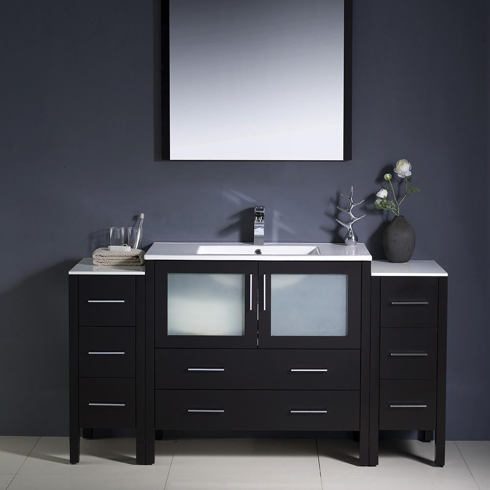 Fresca Torino 60" Espresso Modern Bathroom Vanity w/ 2 Side Cabinets & Integrated Sink