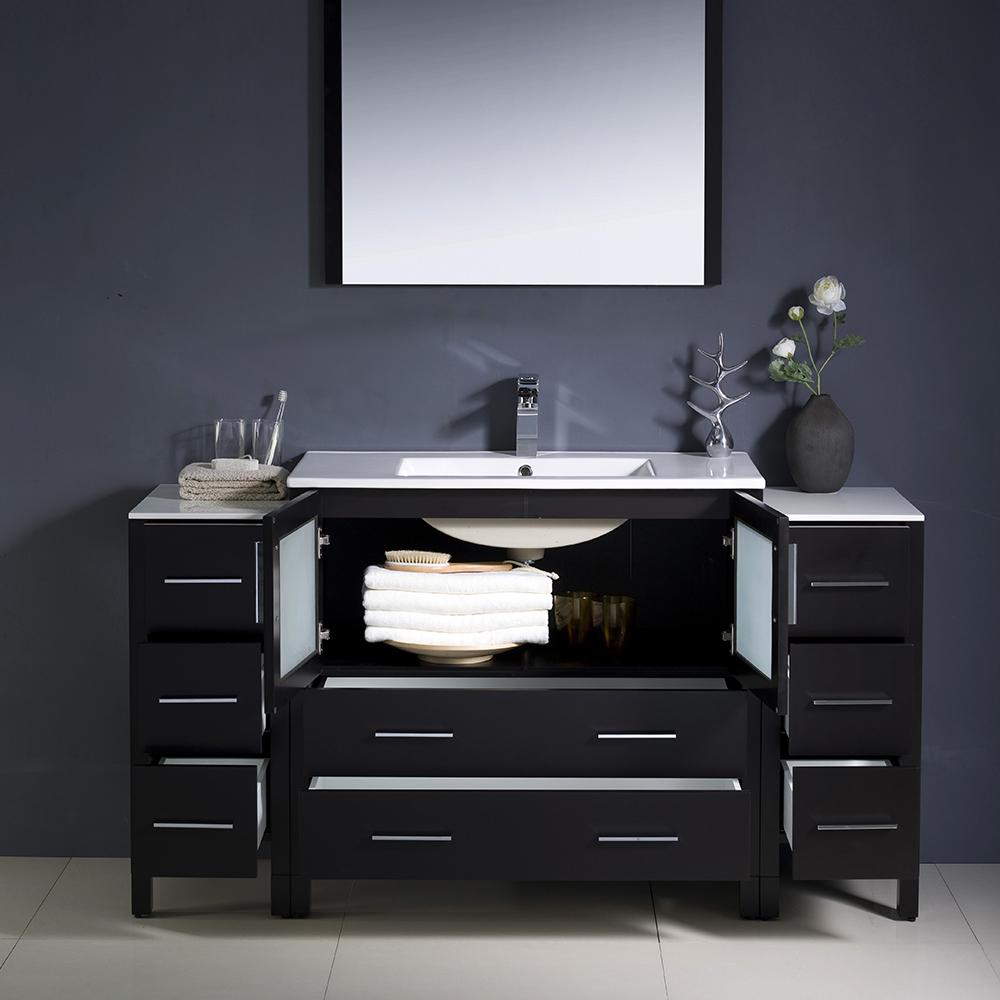 Fresca Torino 60" Espresso Modern Bathroom Vanity w/ 2 Side Cabinets & Integrated Sink