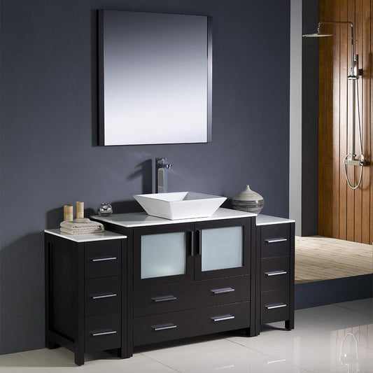 Fresca-Torino-60"-Espresso-Modern-Bathroom-Vanity-w/-2-Side-Cabinets-&-Vessel-Sink-(FVN62-123612ES-VSL)
