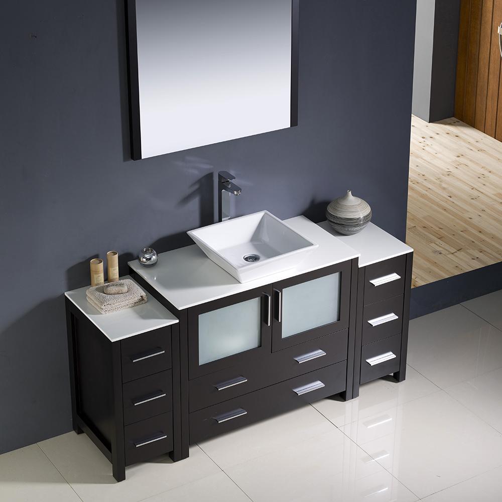 Fresca Torino 60" Espresso Modern Bathroom Vanity w/ 2 Side Cabinets & Vessel Sink
