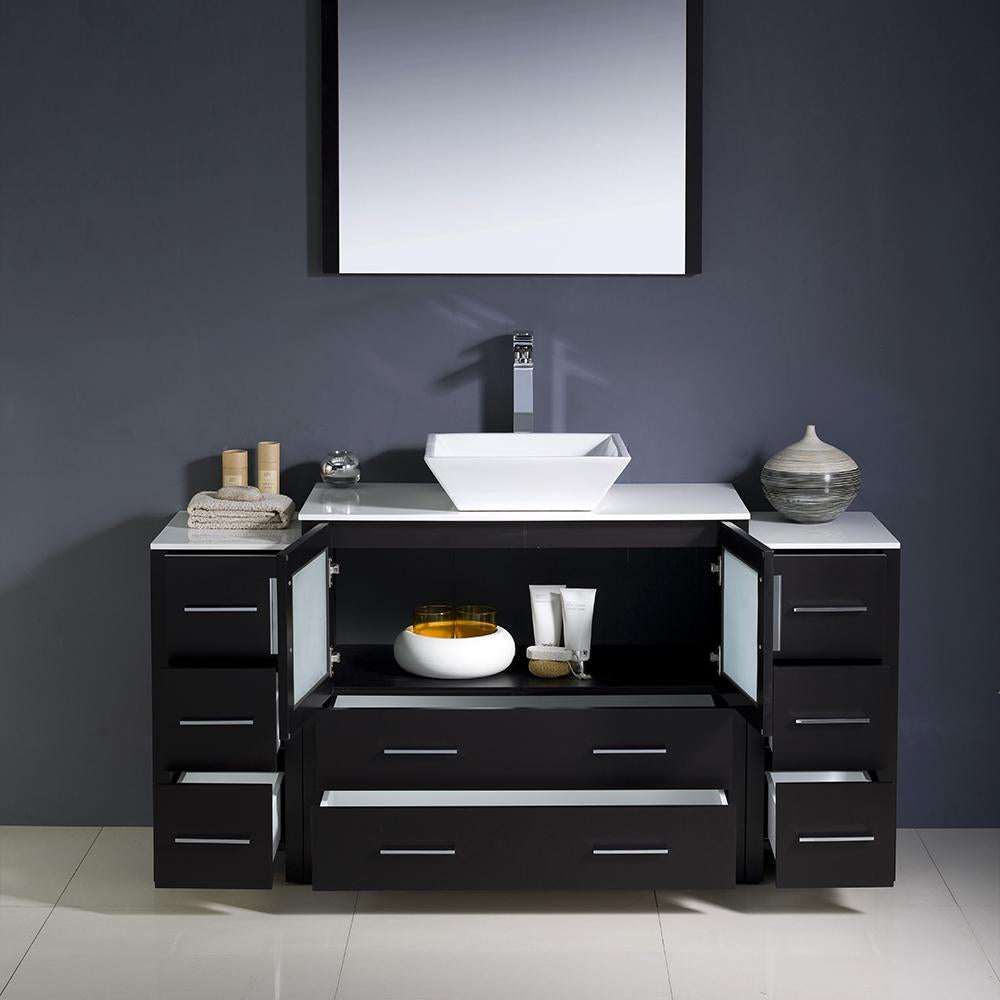 Fresca Torino 60" Espresso Modern Bathroom Vanity w/ 2 Side Cabinets & Vessel Sink