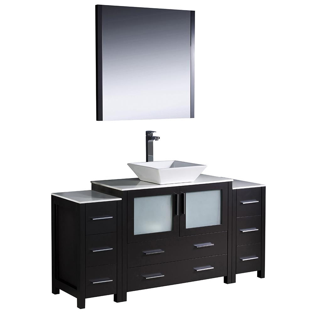 Fresca Torino 60" Espresso Modern Bathroom Vanity w/ 2 Side Cabinets & Vessel Sink
