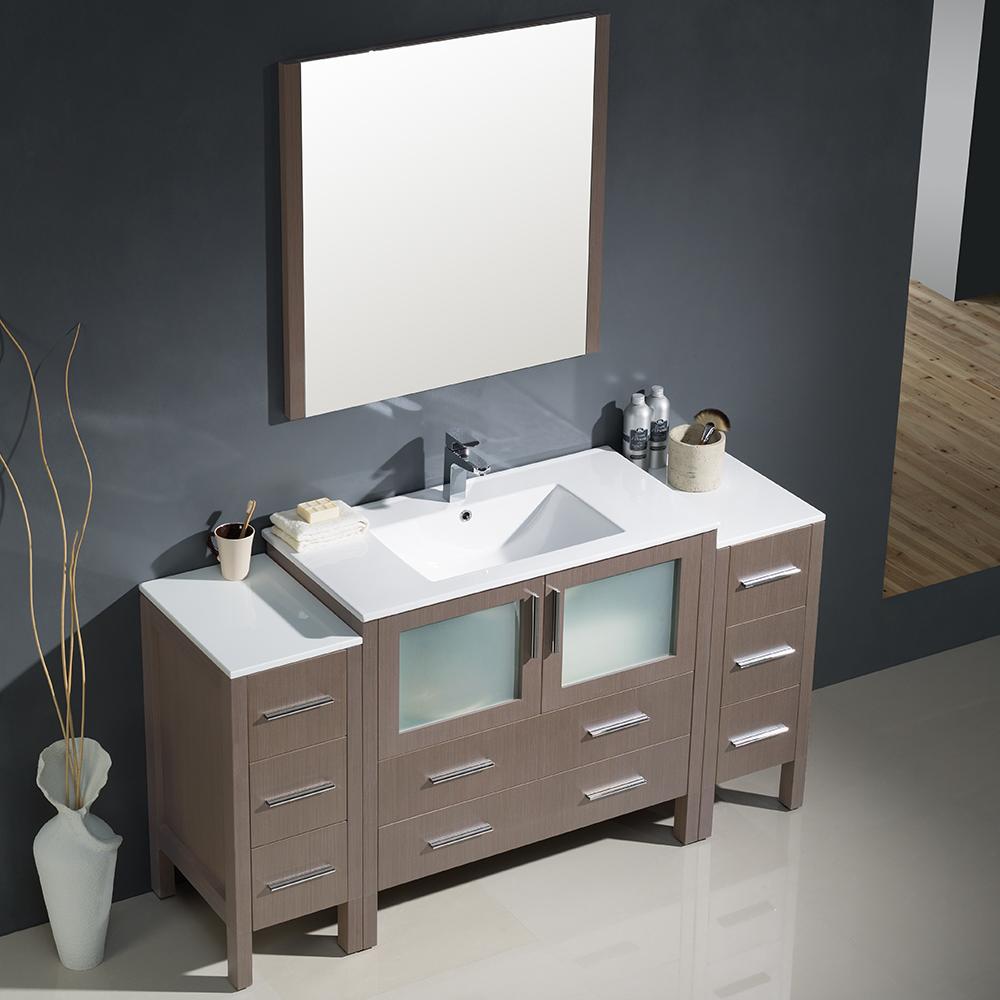 Fresca Torino 60" Gray Oak Modern Bathroom Vanity w/ 2 Side Cabinets & Integrated Sink