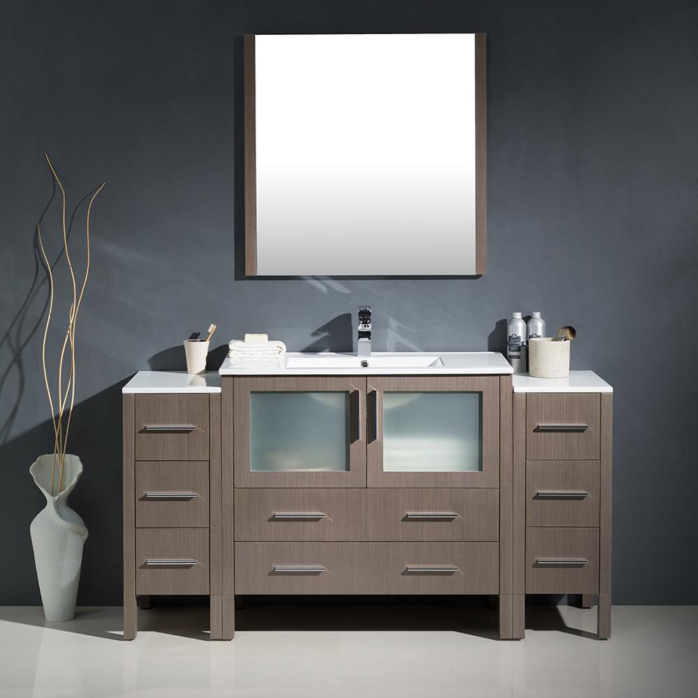Fresca Torino 60" Gray Oak Modern Bathroom Vanity w/ 2 Side Cabinets & Integrated Sink