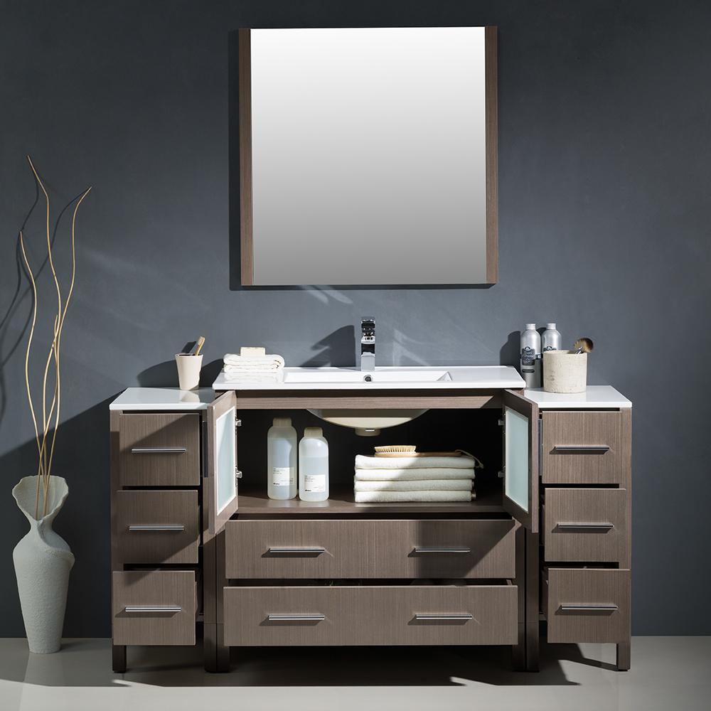 Fresca Torino 60" Gray Oak Modern Bathroom Vanity w/ 2 Side Cabinets & Integrated Sink