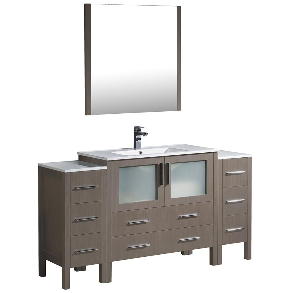 Fresca Torino 60" Gray Oak Modern Bathroom Vanity w/ 2 Side Cabinets & Integrated Sink