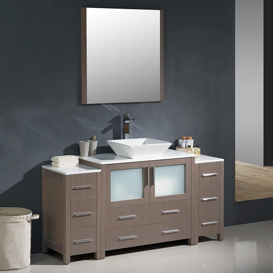 Fresca-Torino-60"-Gray-Oak-Modern-Bathroom-Vanity-w/-2-Side-Cabinets-&-Vessel-Sink-(FVN62-123612GO-VSL)