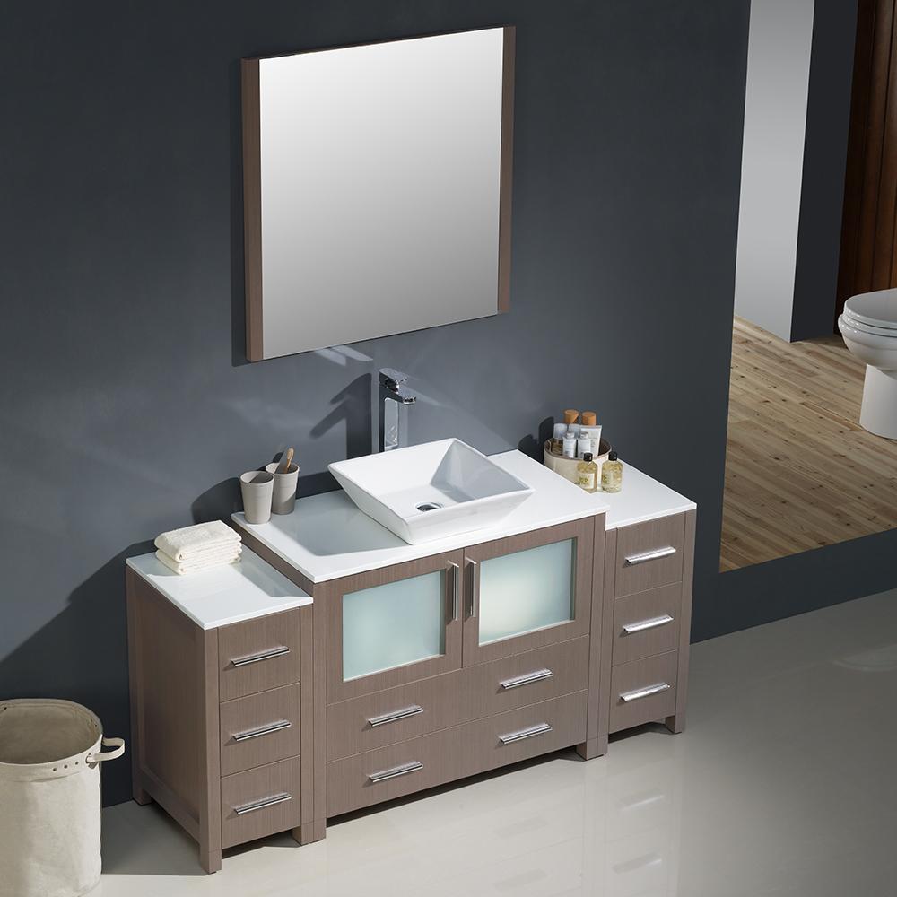 Fresca Torino 60" Gray Oak Modern Bathroom Vanity w/ 2 Side Cabinets & Vessel Sink