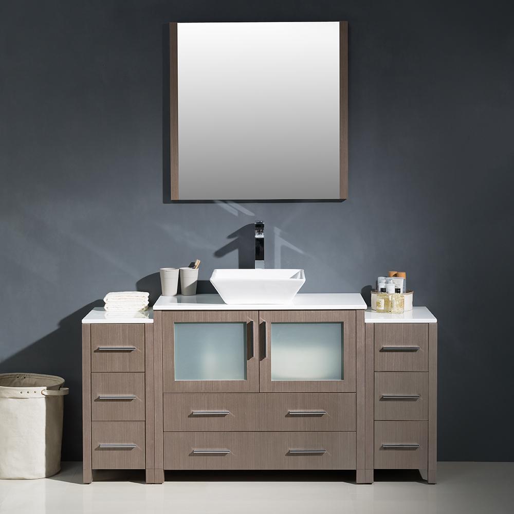 Fresca Torino 60" Gray Oak Modern Bathroom Vanity w/ 2 Side Cabinets & Vessel Sink