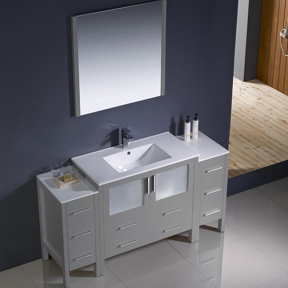 Fresca Torino 60" Gray Modern Bathroom Vanity w/ 2 Side Cabinets & Integrated Sink