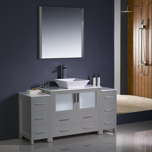 Fresca-Torino-60"-Gray-Modern-Bathroom-Vanity-w/-2-Side-Cabinets-&-Vessel-Sink-(FVN62-123612GR-VSL)