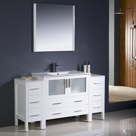 Fresca-Torino-60"-White-Modern-Bathroom-Vanity-w/-2-Side-Cabinets-&-Integrated-Sink-(FVN62-123612WH-UNS)