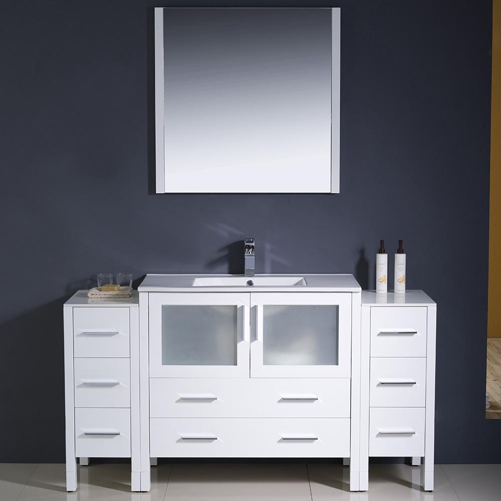 Fresca Torino 60" White Modern Bathroom Vanity w/ 2 Side Cabinets & Integrated Sink