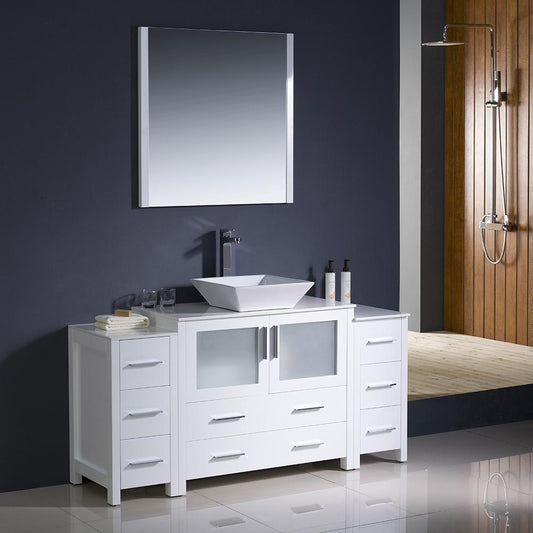 Fresca-Torino-60"-White-Modern-Bathroom-Vanity-w/-2-Side-Cabinets-&-Vessel-Sink-(FVN62-123612WH-VSL)