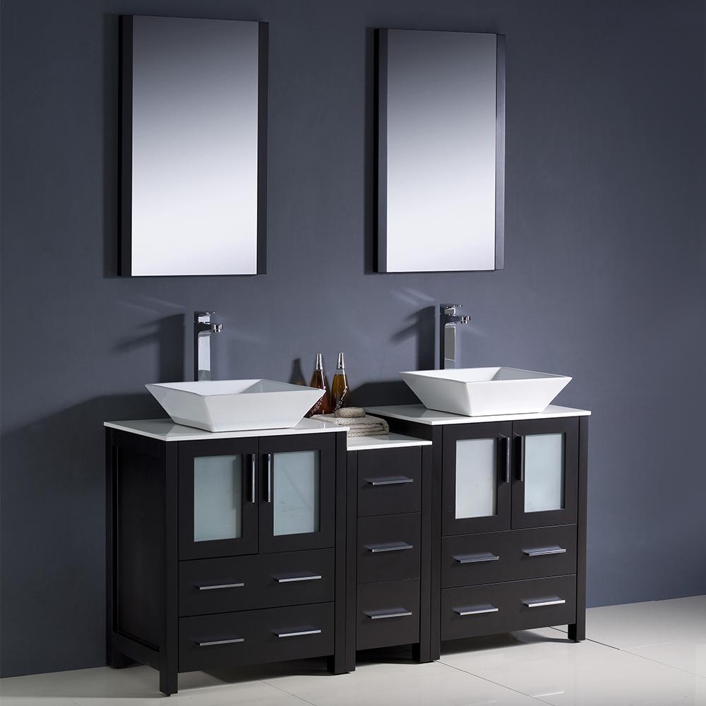 Fresca-Torino-60"-Espresso-Modern-Double-Sink-Bathroom-Vanity-w/-Side-Cabinet-&-Vessel-Sinks-(FVN62-241224ES-VSL)