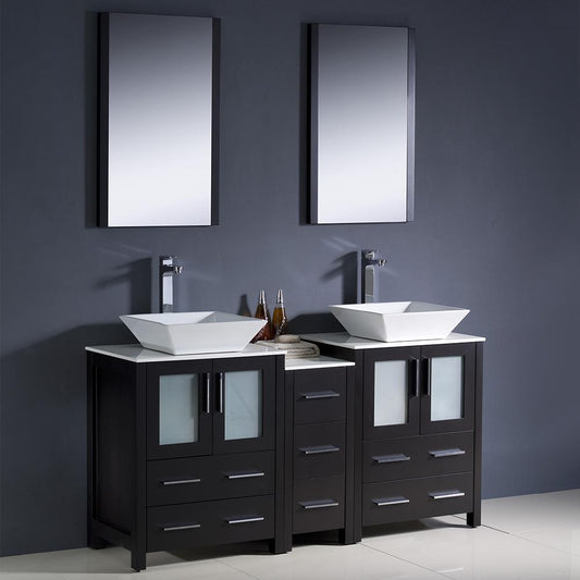 Fresca-Torino-60"-Espresso-Modern-Double-Sink-Bathroom-Vanity-w/-Side-Cabinet-&-Vessel-Sinks-(FVN62-241224ES-VSL)