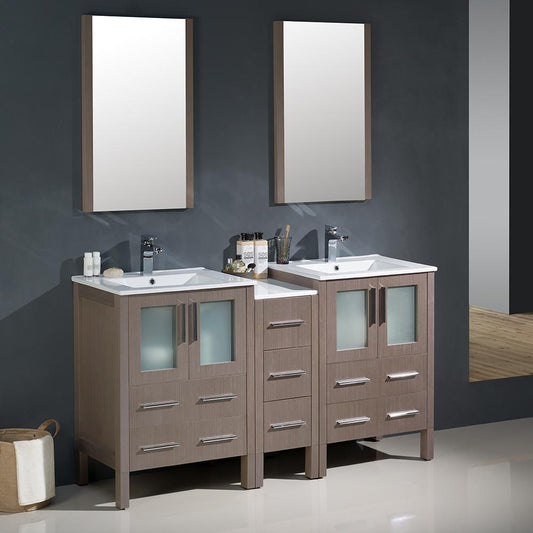 Fresca-Torino-60"-Gray-Oak-Modern-Double-Sink-Bathroom-Vanity-w/-Side-Cabinet-&-Integrated-Sinks-(FVN62-241224GO-UNS)