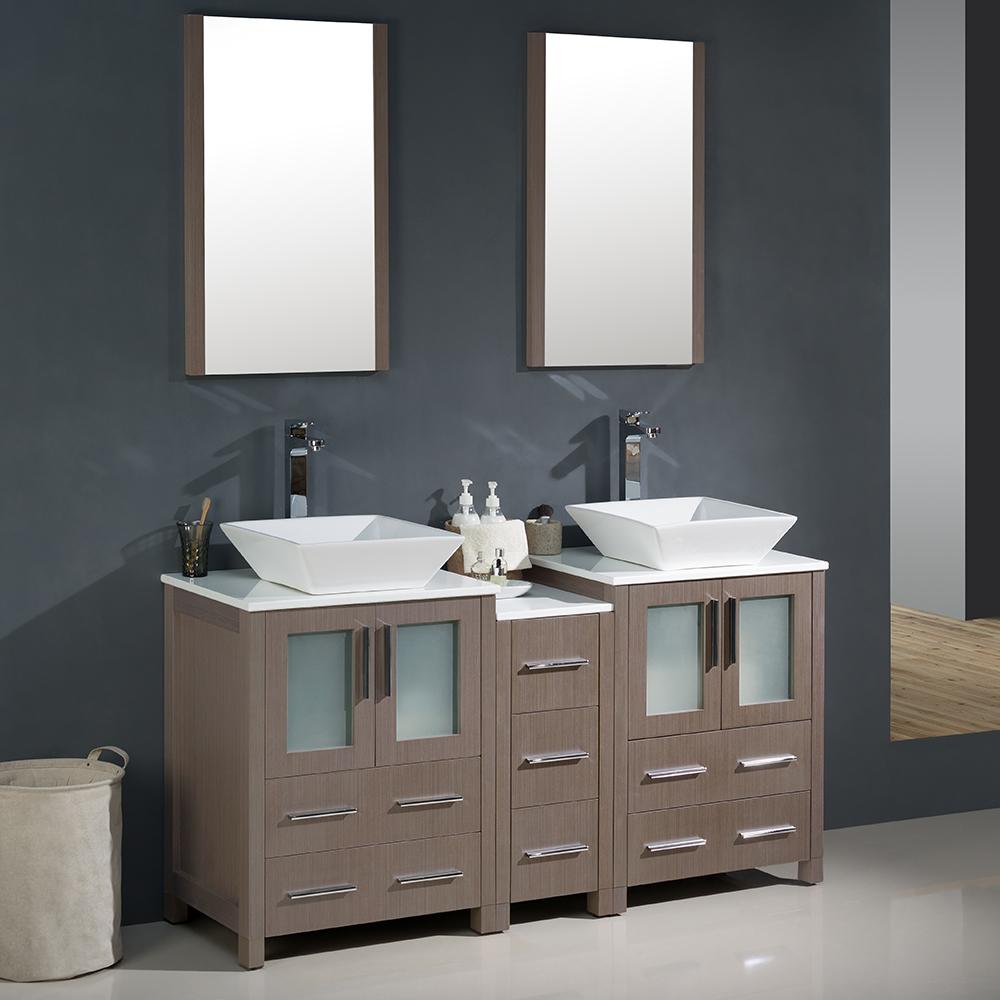 Fresca-Torino-60"-Gray-Oak-Modern-Double-Sink-Bathroom-Vanity-w/-Side-Cabinet-&-Vessel-Sinks-(FVN62-241224GO-VSL)